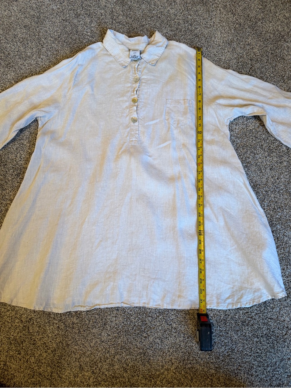 Match Point Linen Beige Button Front 3/4 Sleeve Tunic Blouse Sz L Lagenlook Boho - Picture 7 of 8